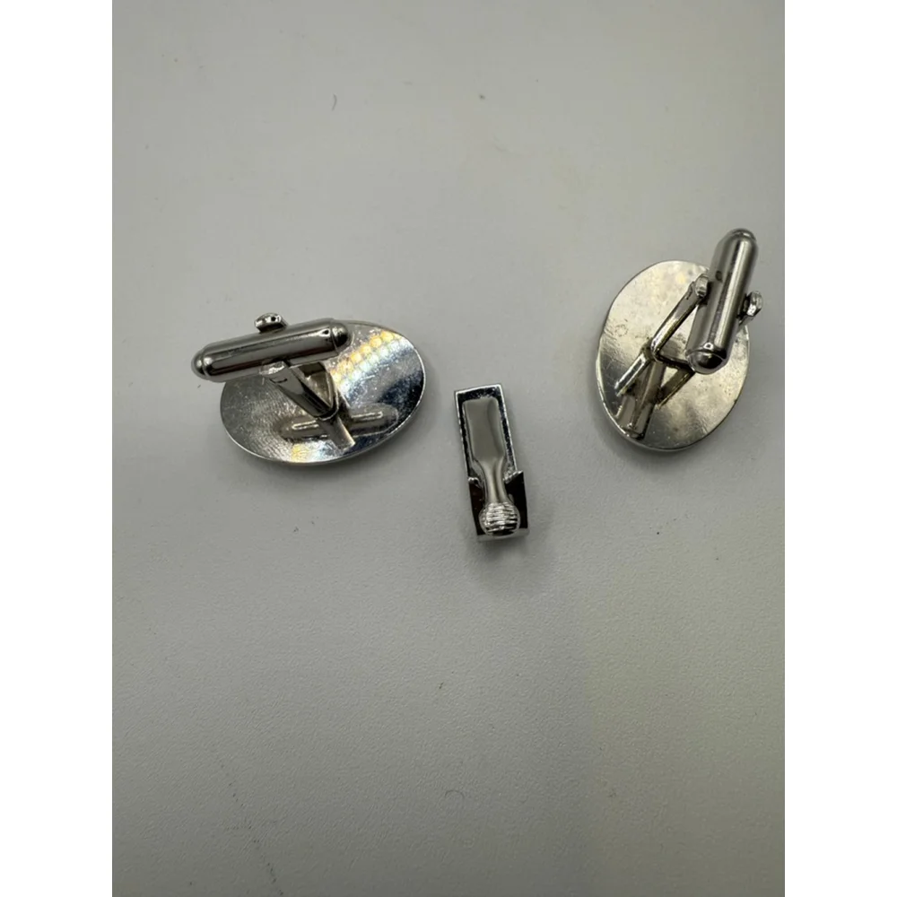 Men's Unbranded Silver & Black One Size Cuff Links & Tie Clip Set